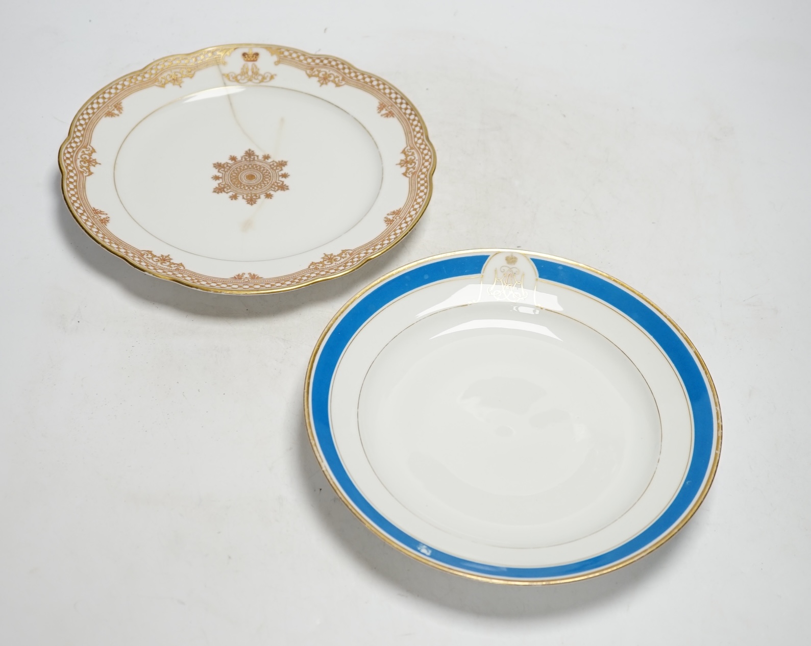 Russian interest- A Grand Duchess Kazenia plate and a Coronation Service Alexander II plate, largest 25cm (a.f.)